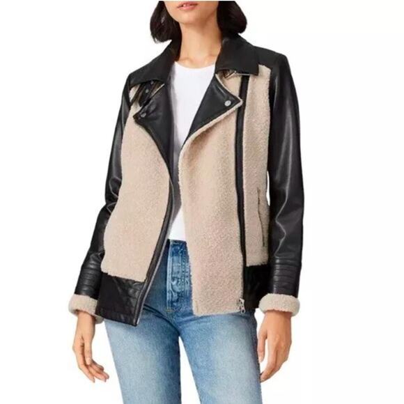 Slate and Willow Faux Sherpa Aviator Jacket in Black and Ivory - Picture 6 of 10